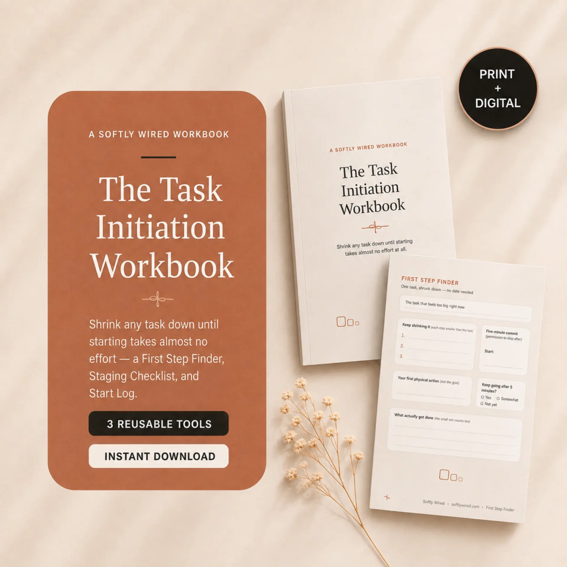 The Task Initiation Workbook cover and First Step Finder page