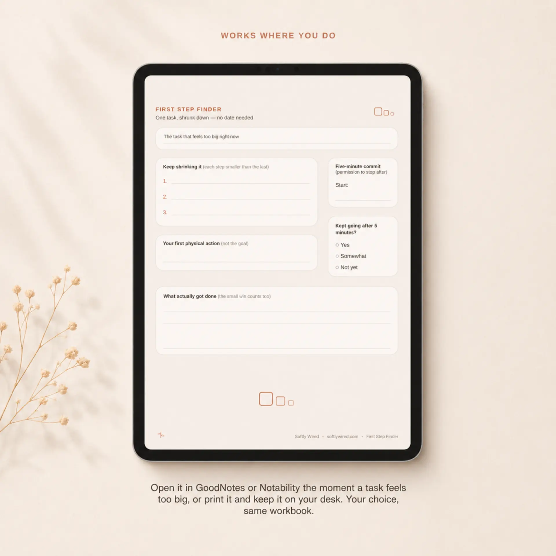 The workbook open on a tablet in a PDF annotation app