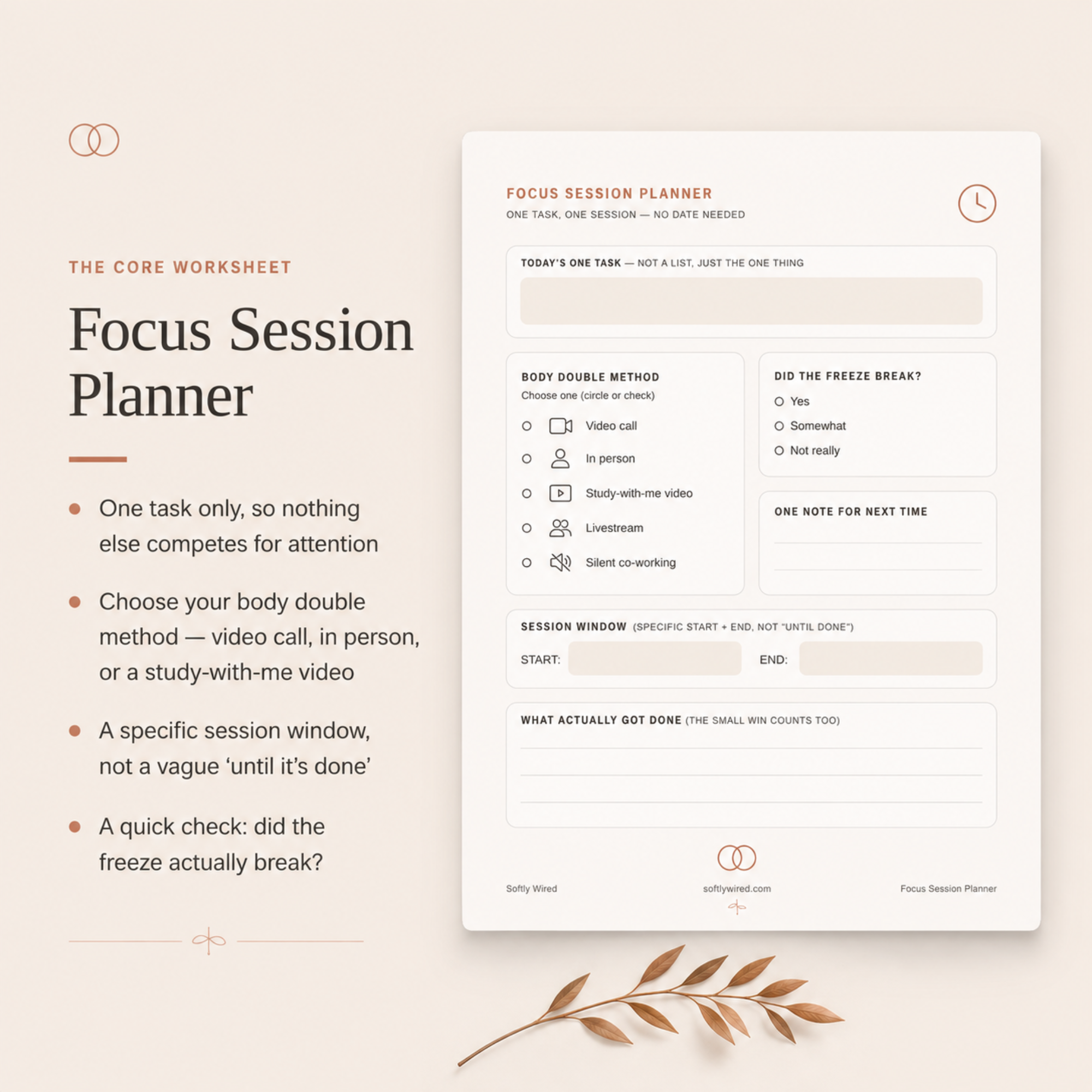 The Focus Session Planner core worksheet